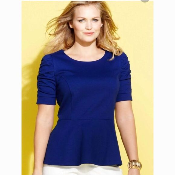 Inc International Concepts Navy Peplum Puff sleeve Top size M - Picture 2 of 7